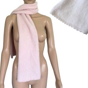 Angora Wool Blend Scarf Pearl Blush Pink Knit Winter Sofy Coquette Barbiecore